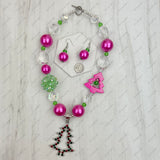 NKS231028-51          Muti color crystal ball with muti Christmas tree Necklace