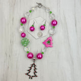 NKS231028-51          Muti color crystal ball with muti Christmas tree Necklace