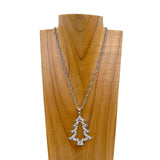 NKS231028-53                  Silver metal chain with clear crystal Christmas tree pendent Necklace