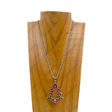 NKS231028-53                  Silver metal chain with clear crystal Christmas tree pendent Necklace