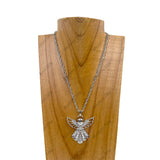 NKS231028-55        Silver metal chain with clear crystal angel pendent Necklace