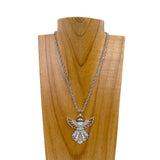 NKS231028-55        Silver metal chain with clear crystal angel pendent Necklace