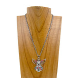 NKS231028-55        Silver metal chain with clear crystal angel pendent Necklace