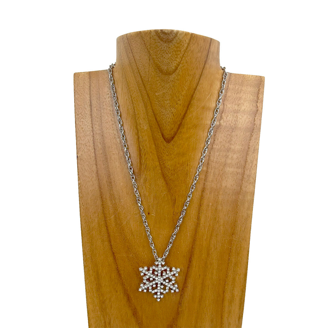 NKS231028-57            Silver metal chain with clear crystal snowflake pendent Necklace