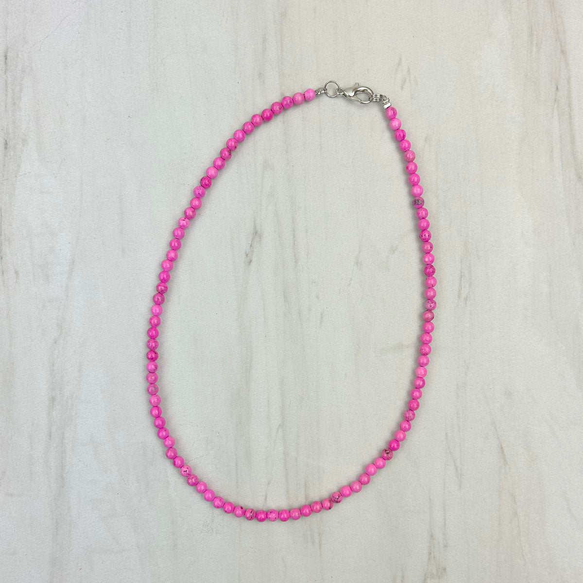 NKS231216-01                             16 inches 4mm hot pink stone beads Necklace