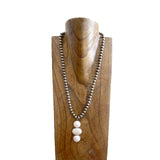 NKS250907-01-BLUE                  23 '' L 8mm silver Navajo pearl bead with 3 blue turquoise stone pendent Necklace
