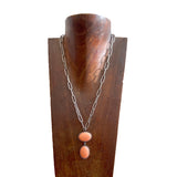 NKS250907-02-BLUE      20 ''  Silver paper clip metal chain with 2 turquoise stone pendent Necklace