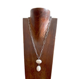 NKS250907-02-BLUE      20 ''  Silver paper clip metal chain with 2 turquoise stone pendent Necklace