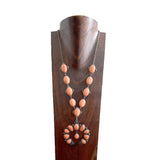 NKS250907-03-BLUE                             28'' L Blue TQ stone Necklace with big squash blossom pendent