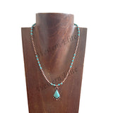 NKS250908-01-COPPER-BLUE         17'' L 4mm Blue TQ & copper Navajo pearl beads with diamond shape blue TQ pendent Necklace