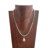 NKS250908-01-SILVER-HOT PINK             17''  4mm Hot pink stone and silver Navajo pearl beads with diamond shape Hot pink stone pendent Necklace