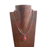 NKS250908-01-SILVER-HOT PINK             17''  4mm Hot pink stone and silver Navajo pearl beads with diamond shape Hot pink stone pendent Necklace