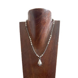 NKS250908-01-BLUE        17'' L  4mm Blue TQ & silver Navajo pearl beads with diamond shape blue TQ pendent Necklace
