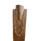 NKS250908-02-BLUE           28‘’ L  Blue TQ beads and Navajo pearl beads with silver metal paper clip chain Necklace