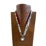 NKS251012-03           16'' L Print scarf Necklace with water of pearl Pendent
