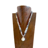 NKS251012-03           16'' L Print scarf Necklace with water of pearl Pendent