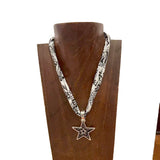 NKS251013-01-BLACK            16'' L print scarf Necklace with clear crystal star Pendent