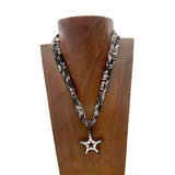 NKS251013-01-BLACK            16'' L print scarf Necklace with clear crystal star Pendent