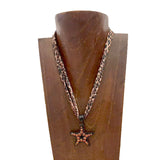 NKS251013-01-LEOPARD           16'' L print scarf Necklace with brown crystal star Pendent