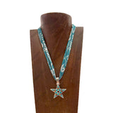 NKS251013-01-LEOPARD           16'' L print scarf Necklace with brown crystal star Pendent