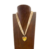 NKS251013-02-BEIGE-GOLD     16'' L print scarf Necklace with gold crystal heart Pendent