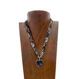 NKS251013-02-BEIGE-GOLD     16'' L print scarf Necklace with gold crystal heart Pendent