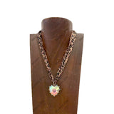 NKS251013-02-LEOPARD-CLR                   16'' L print scarf Necklace with crystal heart Pendent