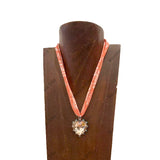 NKS251013-02-LEOPARD-CLR                   16'' L print scarf Necklace with crystal heart Pendent