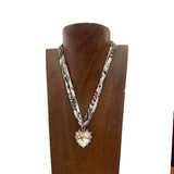 NKS251013-02-TEAL-CLR   16'' L print scarf Necklace with crystal heart Pendent