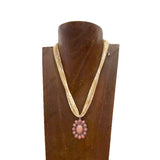 NKS251013-03-BROWN-BLUE    16'' L brown print scarf Necklace with blue turquoise stone flower concho Pendent