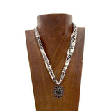 NKS251013-03-LEOPARD-ORG         16'' L print scarf Necklace with orange stone flower concho Pendent