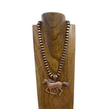 NKS251014-01-SILVER              24'' L 12mm silver Navajo pearl beads with metal horse pendent Necklace