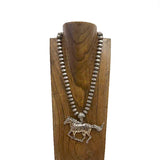 NKS251014-01-SILVER              24'' L 12mm silver Navajo pearl beads with metal horse pendent Necklace