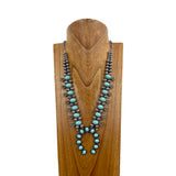 NKY180525-02-BLUE      Silver with blue turquoise stone squash blossom Necklace