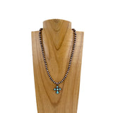 NKY210310-03COP-BLUE        17 inches 6mm copper Navajo pearl beads with small blue turquoise cross Necklace