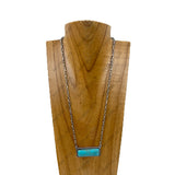 NKY220530-01-BLUE                     22'' silver metal chain with blue turquoise rectangle pendent Necklace