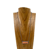 NKY220530-01-BLUE                     22'' silver metal chain with blue turquoise rectangle pendent Necklace