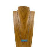 NKY220530-03-BLUE           22'' silver metal chain with blue turquoise rectangle pendent Necklace