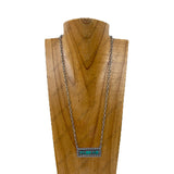 NKY220530-03-BLUE           22'' silver metal chain with blue turquoise rectangle pendent Necklace