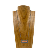 NKY220530-03-BLUE           22'' silver metal chain with blue turquoise rectangle pendent Necklace