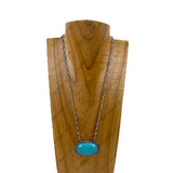 NKY220530-05-BLUE                   22'' silver metal chain with blue turquoise pendent Necklace