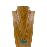 NKY220530-05-BLUE                   22'' silver metal chain with blue turquoise pendent Necklace