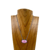 NKY220530-06SL-BLUE                 16'' silver metal chain with blue turquoise pendent Necklace