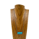 NKY220530-07-BLUE             22'' silver metal chain with blue turquoise rectangle pendent Necklace