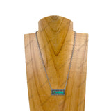NKY220530-08-SLIVER-GREEN                 16 inches silver metal chain with rectangle green turquoise stone pendant Necklace