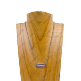 NKY220530-08-SLIVER-HOT PINK                    16 inches silver metal chain with rectangle hot pink turquoise stone pendant Necklace