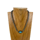 NKY220630-04-BLUE             16'' Silver Navajo pearl beads with blue turquoise stone cross Necklace