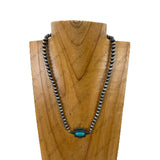 NKY220630-04-BLUE             16'' Silver Navajo pearl beads with blue turquoise stone cross Necklace