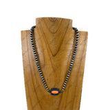 NKY220630-04-BLUE             16'' Silver Navajo pearl beads with blue turquoise stone cross Necklace