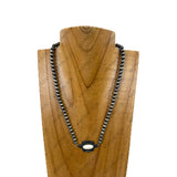 NKY220630-04-BLUE             16'' Silver Navajo pearl beads with blue turquoise stone cross Necklace